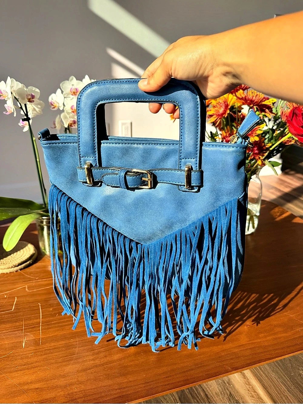 Blue Fringe Hand Bag
